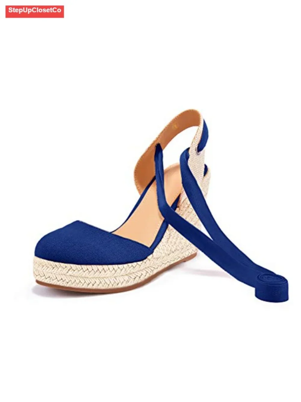 Womens Espadrilles Wedge Sandals Platform Closed Toe Ankle Strap Lace Up Suede